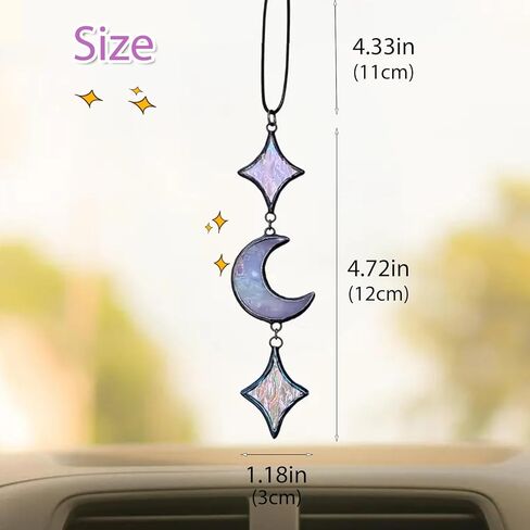 الزجاج الملون القمر ديكور السيارة سحر ستار مرآة الرؤية الخلفية الملحقات هدية ساحرة مثالية للرجل امرأة النفوس الروحية وعشاق القمر in Kuwait