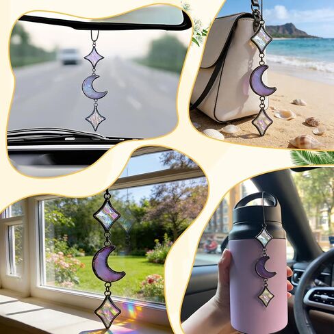 الزجاج الملون القمر ديكور السيارة سحر ستار مرآة الرؤية الخلفية الملحقات هدية ساحرة مثالية للرجل امرأة النفوس الروحية وعشاق القمر in Kuwait