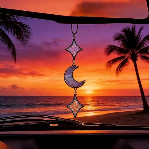 الزجاج الملون القمر ديكور السيارة سحر ستار مرآة الرؤية الخلفية الملحقات هدية ساحرة مثالية للرجل امرأة النفوس الروحية وعشاق القمر in Kuwait