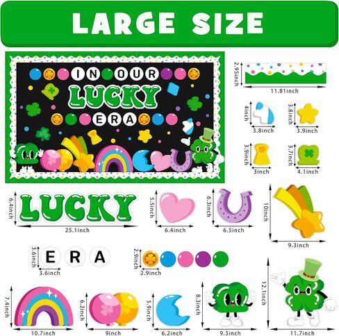 St. Patrick's Day Bulletin Board Decoration Set, March Lucky Era Classroom Decorations Lucky Charms Shamrock Rainbow Clover Cutouts Irish Holiday Library School Home Window Wall Door Decor for Teacher in Kuwait