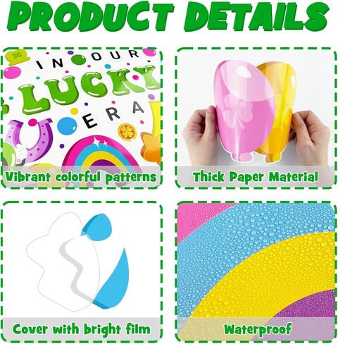 St. Patrick's Day Bulletin Board Decoration Set, March Lucky Era Classroom Decorations Lucky Charms Shamrock Rainbow Clover Cutouts Irish Holiday Library School Home Window Wall Door Decor for Teacher in Kuwait