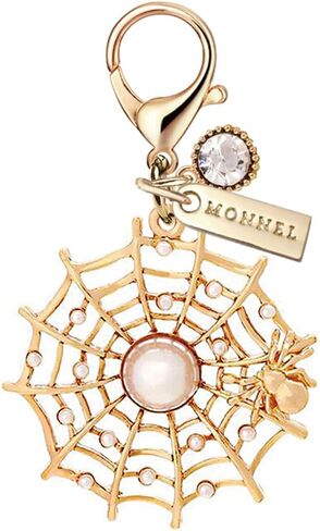 MC480 Spider and Spider web Lobster Clasp Charm for Women with Velvet Bag (Gold,1 Piece) in Saudi Arabia