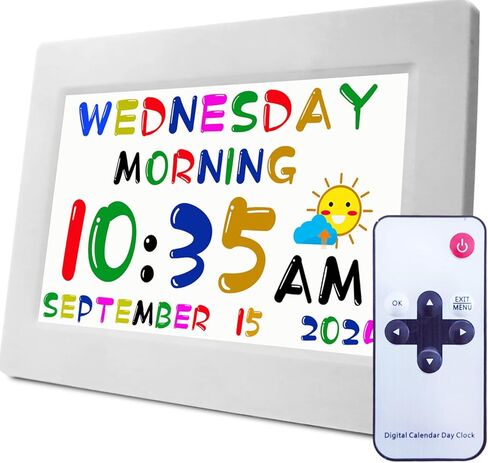 Véfaîî 【جديد 2023】 ساعة رقمية كبيرة الحجم مع 19 منبهًا، تذكير مخصص، التوقيت الصيفي التلقائي، ساعة تاريخ يوم غير مختصرة لكبار السن المصابين بمرض الزهايمر، 8 بوصات مع جهاز تحكم عن بعد in Kuwait