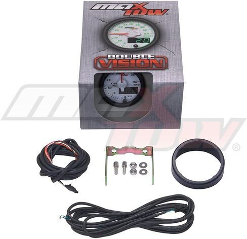 MaxTow Double Vision 4,000 PSI High Pressure Oil Pressure HPOP Gauge - Compatible with Power Stroke Diesel Engines 1994-2003 7.3L & 2003-2007 6.0L - White Gauge Face - Green LED Dial - 2-1/16" 52mm in Kuwait