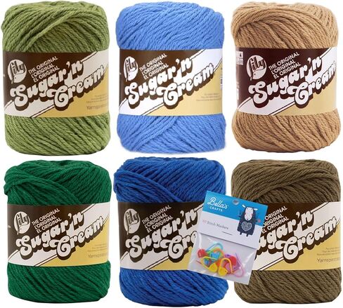 Lily Sugar'n Cream 100% Cotton Yarn 6-Pack Bundle with Bella's Crafts Stitch Markers (2020 Summer 6-Pack) in Kuwait
