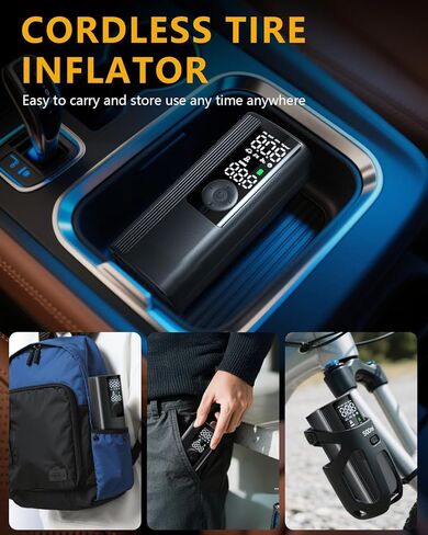 Tire Inflator Portable Air Compressor, 3X Faster Inflation Cordless Air Pump for Car Tires with Digital Pressure Gauge/LED Light, 150PSI Tire Pump with Auto Shut-Off for Car, Motorcycle, Bicycle, Ball in Saudi Arabia