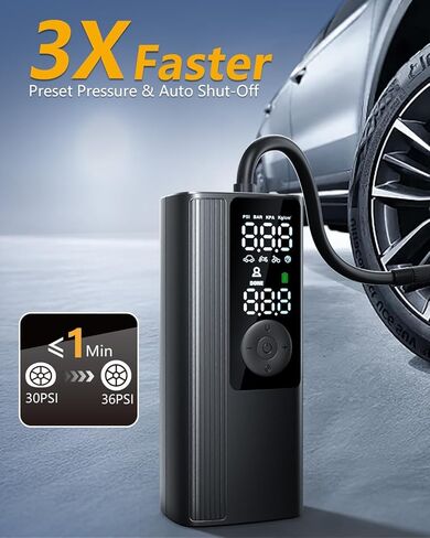 Tire Inflator Portable Air Compressor, 3X Faster Inflation Cordless Air Pump for Car Tires with Digital Pressure Gauge/LED Light, 150PSI Tire Pump with Auto Shut-Off for Car, Motorcycle, Bicycle, Ball in Saudi Arabia