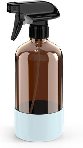 زجاجة رذاذ زجاجية كهرمانية مع حماية من السيليكون، زجاجة رذاذ قابلة لإعادة الملء سعة 16 أونصة لحلول التنظيف والنباتات والعلاج العطري وترطيب الوجه (كم أسود (زجاجة كهرمانية) in Kuwait