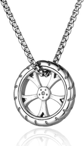 Stainless Steel Wheel Rim Pendant Necklace, Automobile Motorcycle Tyre with Wheel Band Design Biker Necklace, Unisex, Urban and Rock Style in Saudi Arabia