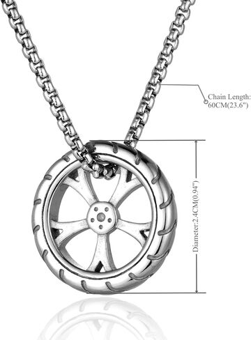 Stainless Steel Wheel Rim Pendant Necklace, Automobile Motorcycle Tyre with Wheel Band Design Biker Necklace, Unisex, Urban and Rock Style in Saudi Arabia