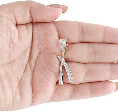 0.20 CT 14K Yellow Gold Plated Diamond Straight Razor Blade Barber Shop Pendant Charm for Women's & Men's in Kuwait