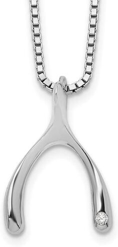 Solid 925 Sterling Silver Diamond Wishbone Slide Pendant Necklace Charm Chain (.01 cttw.) in Saudi Arabia