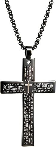 Three sets Steel Cross Necklace with Lord's Prayer, Stainless Steel, Silver, 24 Inches, Ball Chain,gift christian, Polished Finish, Military Theme, Religious Crucifix Pendan,fou gift box in Saudi Arabia