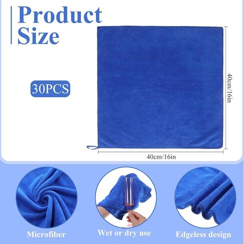 SHENLI 30Pack Edgeless Microfiber Towels for Car Detailing, 16x16 Inch Dark Blue Detailing Drying Wash Polishing Ultra-Absorbent Lint-Free Cleaning Cloths for Cars Windows Cleaning Household Supplies in Saudi Arabia