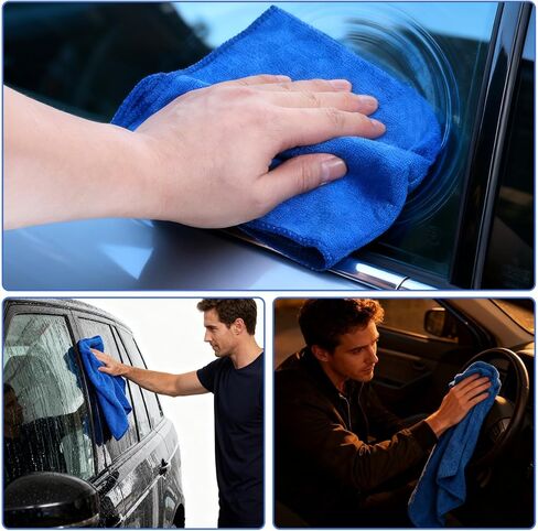 SHENLI 30Pack Edgeless Microfiber Towels for Car Detailing, 16x16 Inch Dark Blue Detailing Drying Wash Polishing Ultra-Absorbent Lint-Free Cleaning Cloths for Cars Windows Cleaning Household Supplies in Saudi Arabia