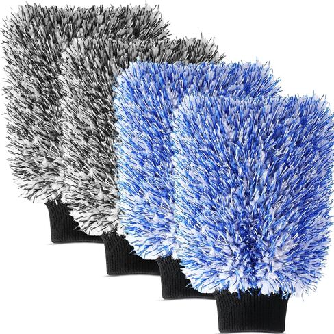 4 Pack Microfiber Car Wash Mitts Set 10x7 Inch Soft Suede Lining Car Wash Gloves, Highly Absorbent Scratch-Free Cleaning Cloths for Auto Detailing, Safe with All Soaps, Bucket(Black) in Saudi Arabia