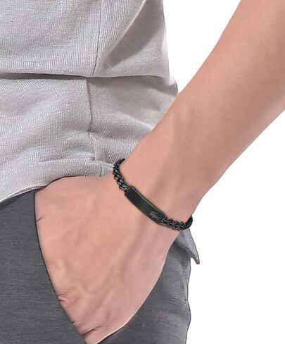Lacoste Men's Baseline Bracelet – Stainless Steel with Curved Plate Design – Stylish Jewelry Gift for Him in Saudi Arabia