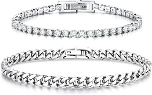 هدايا عيد الحب له | مطابقة زوجين مكعب زركونيا سوار التنس الكلاسيكي | أساور سلسلة كوبية هدايا لصديقها وزوجها ورفيق روحها وصديقتها عيد الحب لها in Kuwait