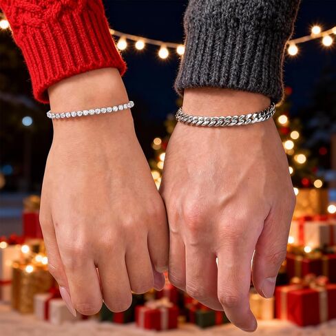 Valentines Day Gifts for Him | Matching Couple Cubic Zirconia Classic Tennis Bracelet | Cuban Chain Bracelets Gifts for Boyfriend Husband Soulmate Girlfriend Valentine for Him Her in Saudi Arabia