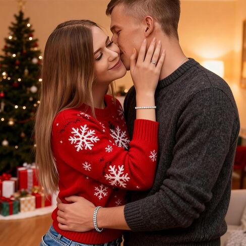 Valentines Day Gifts for Him | Matching Couple Cubic Zirconia Classic Tennis Bracelet | Cuban Chain Bracelets Gifts for Boyfriend Husband Soulmate Girlfriend Valentine for Him Her in Saudi Arabia