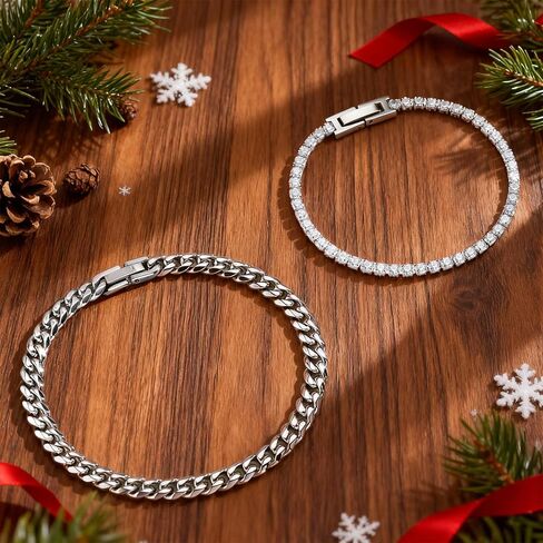 Valentines Day Gifts for Him | Matching Couple Cubic Zirconia Classic Tennis Bracelet | Cuban Chain Bracelets Gifts for Boyfriend Husband Soulmate Girlfriend Valentine for Him Her in Saudi Arabia