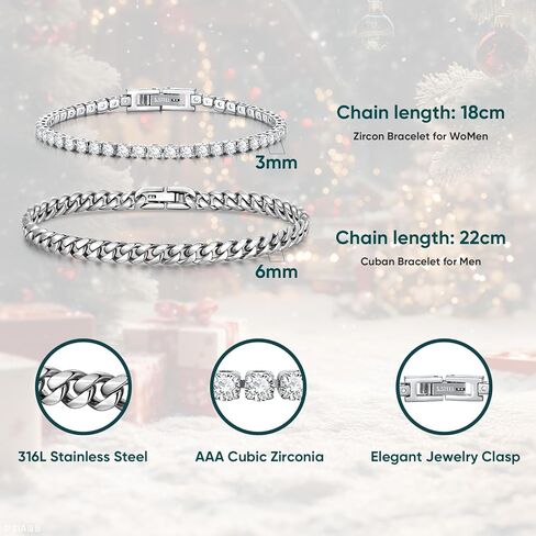 Valentines Day Gifts for Him | Matching Couple Cubic Zirconia Classic Tennis Bracelet | Cuban Chain Bracelets Gifts for Boyfriend Husband Soulmate Girlfriend Valentine for Him Her in Saudi Arabia