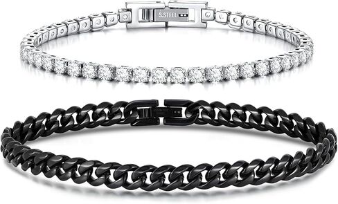 Valentines Day Gifts for Him | Matching Couple Cubic Zirconia Classic Tennis Bracelet | Cuban Chain Bracelets Gifts for Boyfriend Husband Soulmate Girlfriend Valentine for Him Her in Saudi Arabia