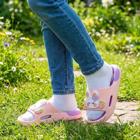 Kids Slides for Girls Boys - Toddler Bunny Slippers Quick Drying Shower Shoes Non-Slip Pool Sandals Shower Flip Flops in Saudi Arabia
