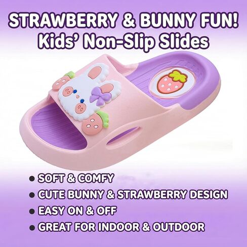 Kids Slides for Girls Boys - Toddler Bunny Slippers Quick Drying Shower Shoes Non-Slip Pool Sandals Shower Flip Flops in Saudi Arabia
