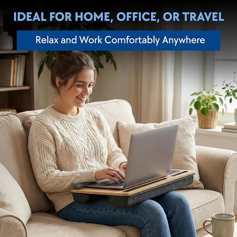 Lap Desk with Soft Cushion – Portable Laptop Desk for Bed, Couch & Home Office, Removable Mouse Pad & Anti-Slip Strip for 17 inch Laptop (Large, Wood) in Saudi Arabia