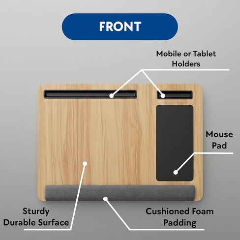 Lap Desk with Soft Cushion – Portable Laptop Desk for Bed, Couch & Home Office, Removable Mouse Pad & Anti-Slip Strip for 17 inch Laptop (Large, Wood) in Saudi Arabia