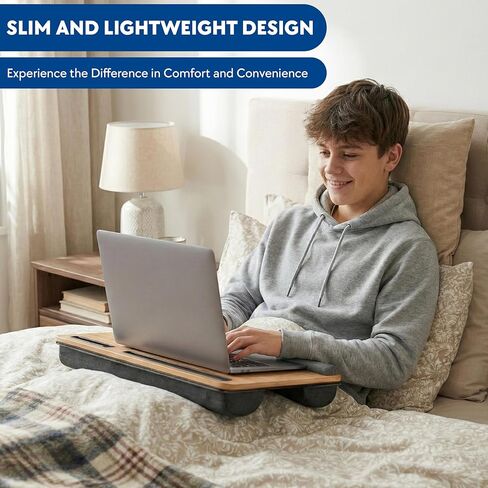 Lap Desk with Soft Cushion – Portable Laptop Desk for Bed, Couch & Home Office, Removable Mouse Pad & Anti-Slip Strip for 17 inch Laptop (Large, Wood) in Saudi Arabia