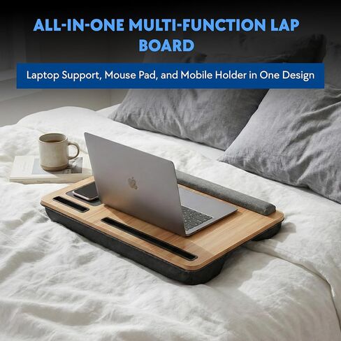 Lap Desk with Soft Cushion – Portable Laptop Desk for Bed, Couch & Home Office, Removable Mouse Pad & Anti-Slip Strip for 17 inch Laptop (Large, Wood) in Saudi Arabia