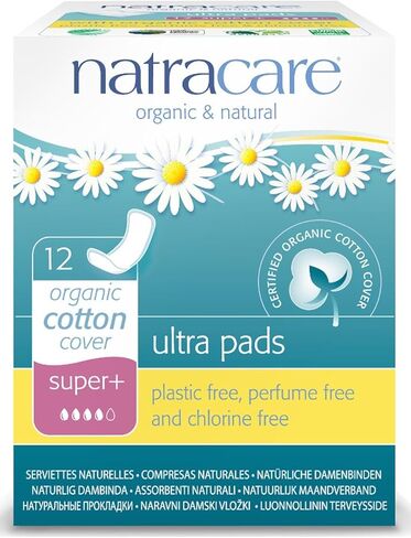 فوط Natracare فائقة النحافة مع أجنحة، Super Plus، مصنوعة من القطن العضوي المعتمد، ولب السليلوز المعتمد بيئيًا ونشا النبات (12 عبوة، إجمالي 144 وسادة) in Saudi Arabia