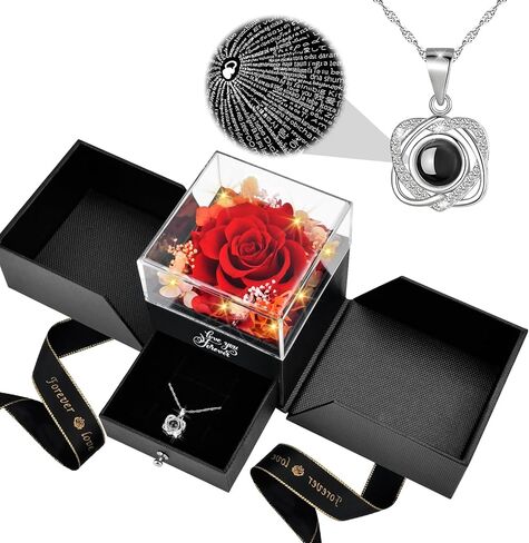 هدايا عيد الأم للأم: وردة حقيقية للأبد مع قلادة على شكل قلب، عيد الميلاد، الذكرى السنوية لعيد الحب، هدايا جالنتين للنساء، صديقتها، زوجة الجدة، قلادة رومانسية محفوظة من الزهور الحقيقية in Kuwait