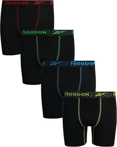 Reebok Boys Underwear - Performance Boxer Briefs (4 Pack), Size 16-18, All Black in Kuwait
