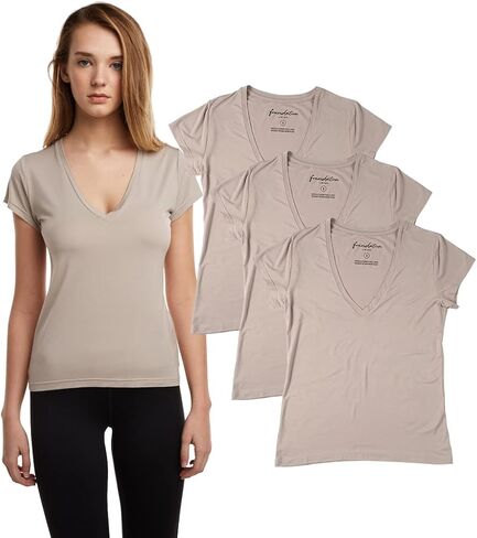 Foundation Women by Mr. Davis Ultra Soft Comfort Fit Bamboo Viscose Deep V Neck Undershirt 3 Pack in Saudi Arabia