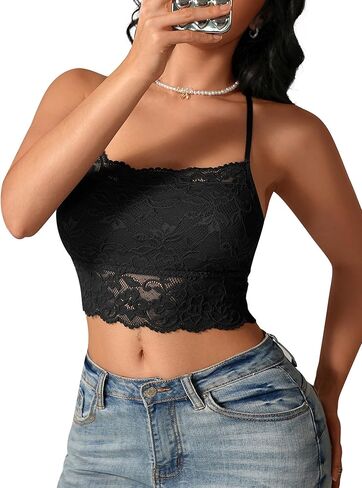 Lace Bralette for Women Camisoles Racerback Double Layered Crop Top in Saudi Arabia