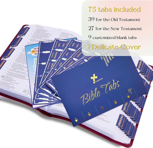 علامات الكتاب المقدس باللون الأزرق الداكن للرجال، 75 مؤشر للكتاب المقدس مع حروف من رقائق الذهب وملخصات الفصول، تصميم غطاء مذهّب، علامات تبويب مغلفة مقاومة للماء، لوازم دراسة الكتاب المقدس للرجال in Kuwait
