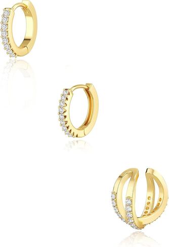 أصفاد أذن ذهبية للنساء غير مثقوبة، مطلية بالذهب عيار 14 قيراط/925 من الفضة الإسترلينية للنساء، أقراط أذن عصرية رقيقة مكعبة الزركونيوم، أقراط على شكل طوق غضروف للنساء هدية مجوهرات in Kuwait