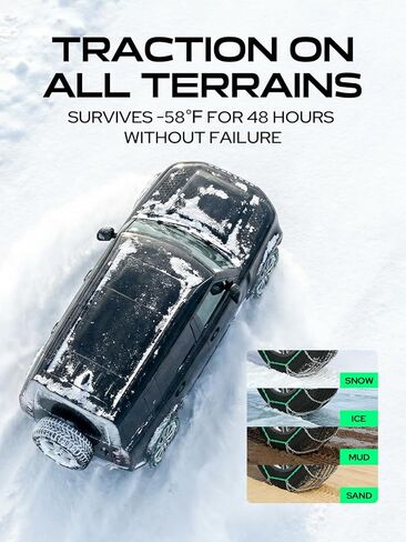 YHTAUTO مجموعة من سلسلتي ثلج 16 مم تناسب 295/70R17 35x12.5-17 305/65-18 305/55-20 سلاسل إطارات سيارات الركاب SUV لشاحنة بيك اب، تركيب سريع، جر مضاد للانزلاق في الثلج والطين والرمل in Kuwait