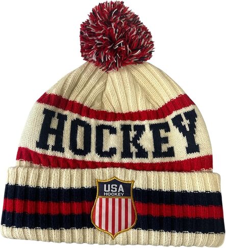 قبعة منسوجة بشعار US Hockey Shield باللون الكريمي (أبيض عتيق) | جودة ممتازة، راحة وأناقة | مزيج وولد | نسخة محدودة من فان جير | ملابس مرخصة رسميًا in Kuwait