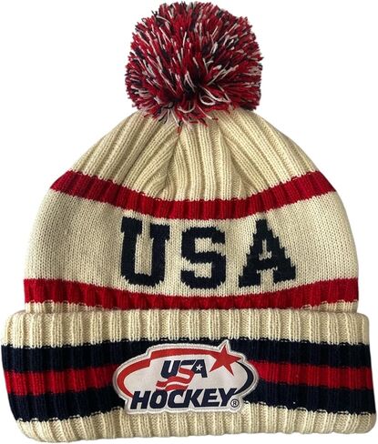 قبعة منسوجة بشعار US Hockey Shield باللون الكريمي (أبيض عتيق) | جودة ممتازة، راحة وأناقة | مزيج وولد | نسخة محدودة من فان جير | ملابس مرخصة رسميًا in Kuwait