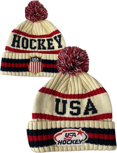 قبعة منسوجة بشعار US Hockey Shield باللون الكريمي (أبيض عتيق) | جودة ممتازة، راحة وأناقة | مزيج وولد | نسخة محدودة من فان جير | ملابس مرخصة رسميًا in Kuwait