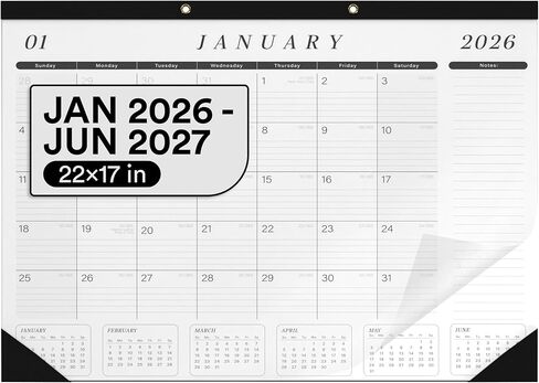 2026 تقويم مكتب كبير 22 × 17 يعمل حتى يونيو 2027 تقويم عمل مع قائمة المهام والملاحظات معاينة سنوية 18 شهرًا مع غطاء بلاستيكي تقويم مكتب 2025-2026 كبير 22 × 17 أسود أبيض مع غطاء واقٍ مخطط كبير للمنزل والمدرسة والمكتب وتقويم De in Saudi Arabia