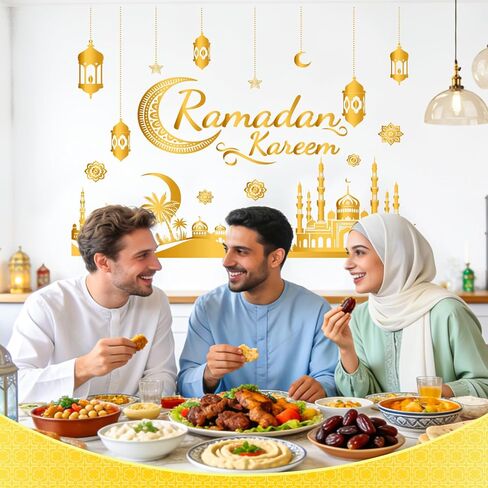 ديكورات رمضان للمنزل، ملصقات حائط رمضان كريم، ملصقات جدارية إسلامية إسلامية مع فانوس، تصميمات نجمة القمر، عيد مبارك، ديكور الحفلات العربية لغرفة المعيشة، نافذة غرفة النوم in Kuwait