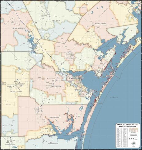 Corpus Christi TX ZIP Code Laminated Map (48" wide x 51" tall) in Saudi Arabia