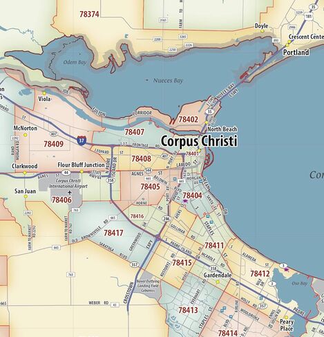 Corpus Christi TX ZIP Code Laminated Map (48" wide x 51" tall) in Saudi Arabia