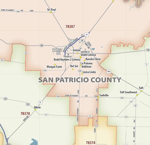 Corpus Christi TX ZIP Code Laminated Map (48" wide x 51" tall) in Saudi Arabia
