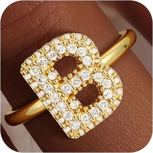 Mujahid Bubble Initial Ring Valentines Day Gifts for Women, 14k Gold Stackable Letter A-Z Rings Open Adjustable CZ Personalized Fashion Trendy Statement Jewelry in Saudi Arabia